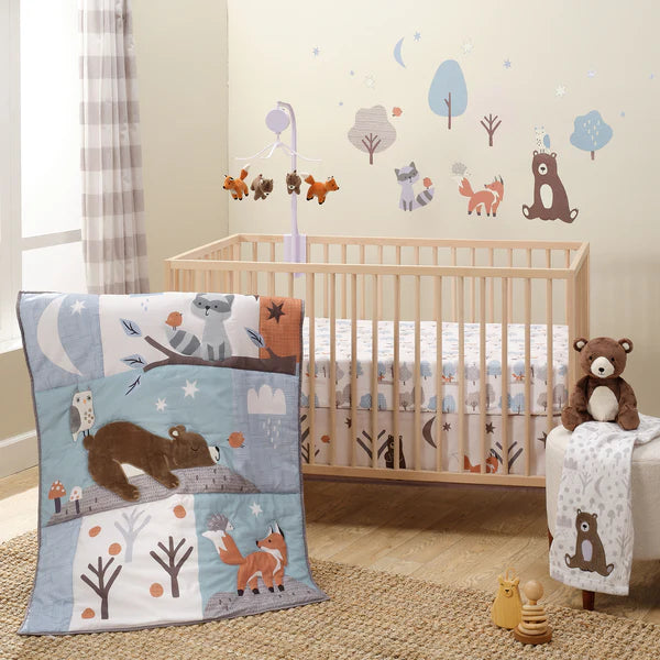Sleepytime Bear Woodland 3-Pc Baby Nursery Crib Bedding Set