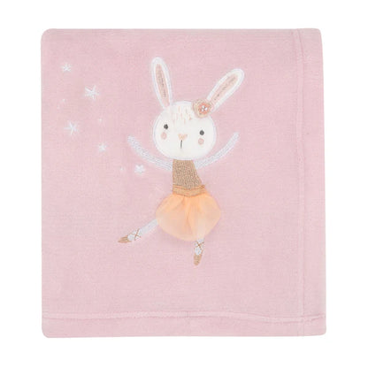 Tiny Dancer Pink Ballet Soft Fleece Bunny Applique Baby Blanket