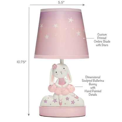 Tiny Dancer Bunny & Stars Pink Nursery Lamp with Shade & Bulb