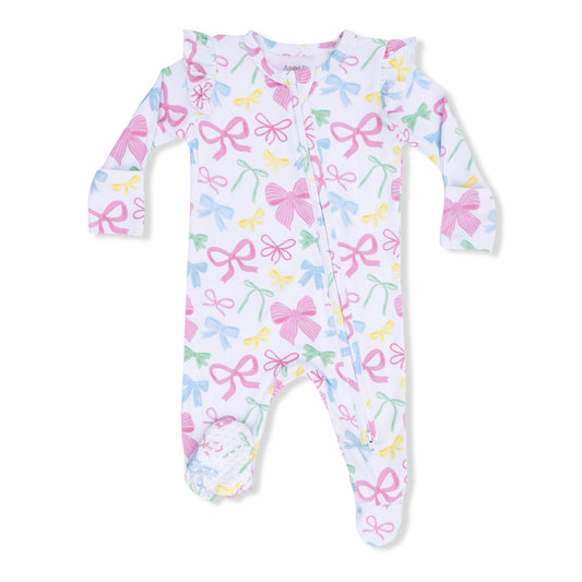 2 Way Ruffle Sleeve Zipper Footie - Sweet Bows