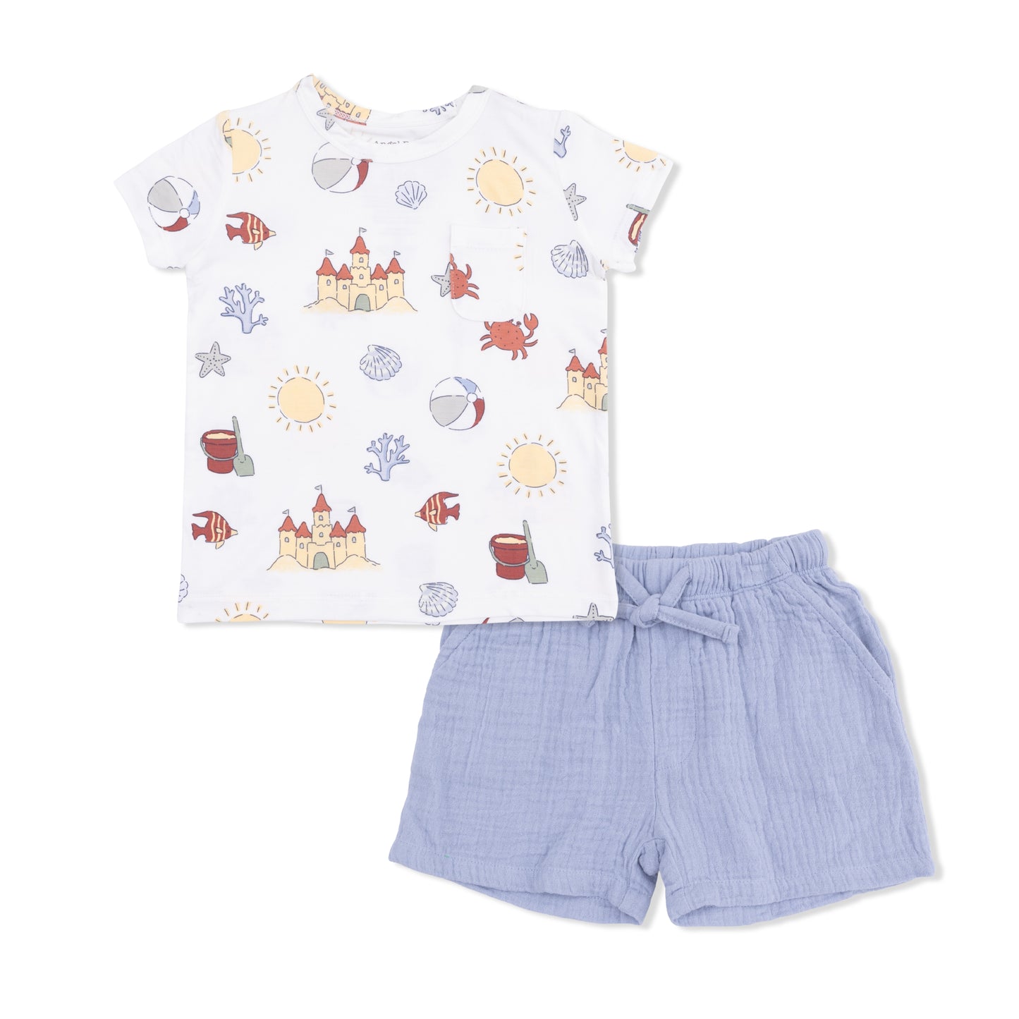 Crew Neck Tee w/ Casual Short - Sunny Sandcastles