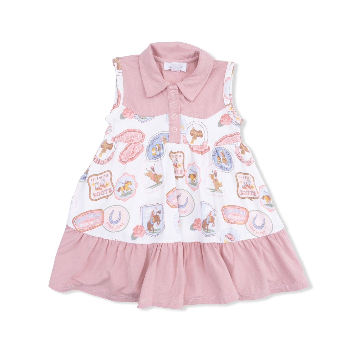 Cowboy Bodysuit Dress - Rodeo Patches Pink