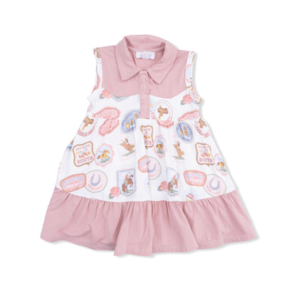 Cowboy Bodysuit Dress - Rodeo Patches Pink