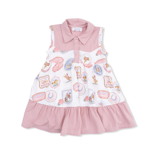 Cowboy Bodysuit Dress - Rodeo Patches Pink