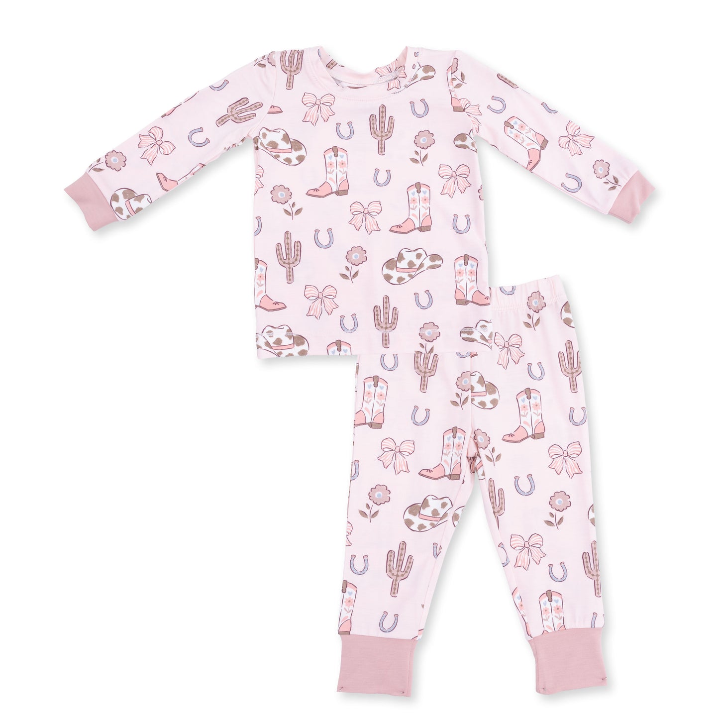 Long Sleeve Loungewear Set - Cowgirl Boots And Bows