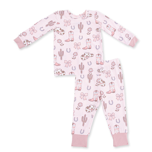 Long Sleeve Loungewear Set - Cowgirl Boots And Bows