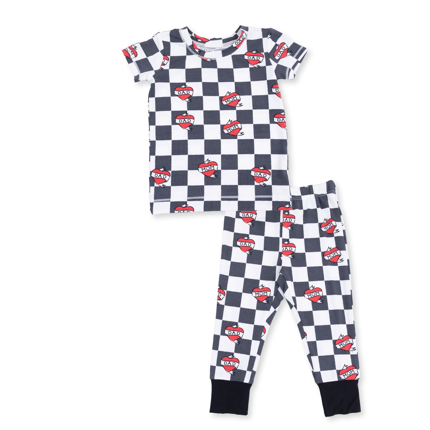 Short Sleeve Loungewear Set - Heart Tattoo Check Black