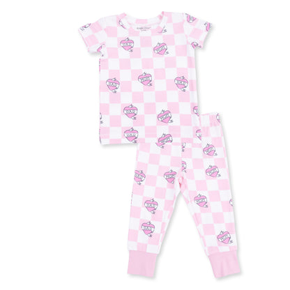 Short Sleeve Loungewear Set - Heart Tattoo Check Pink