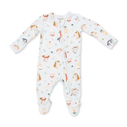 2 Way Zipper Footie - Baby Farm Faces