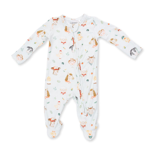 2 Way Zipper Footie - Baby Farm Faces