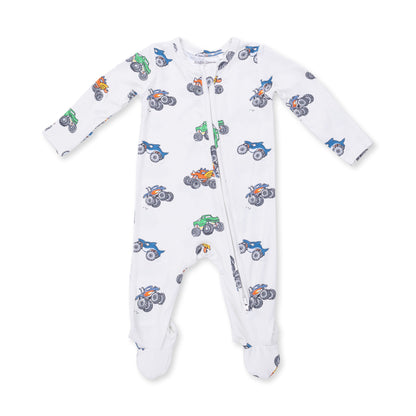 2 Way Zipper Footie - Monster Trucks