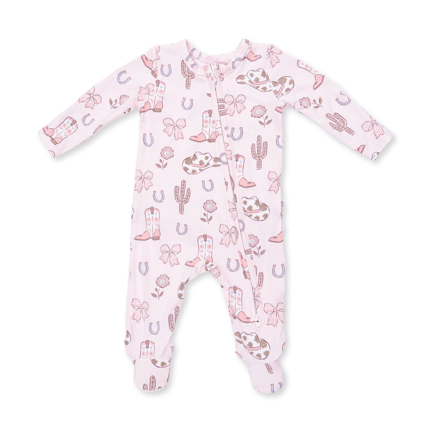2 Way Ruffle Back Zipper Footie - Cowgirl Boots And Bows