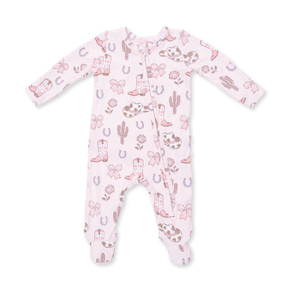 2 Way Ruffle Back Zipper Footie - Cowgirl Boots And Bows