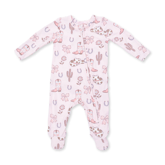 2 Way Ruffle Back Zipper Footie - Cowgirl Boots And Bows