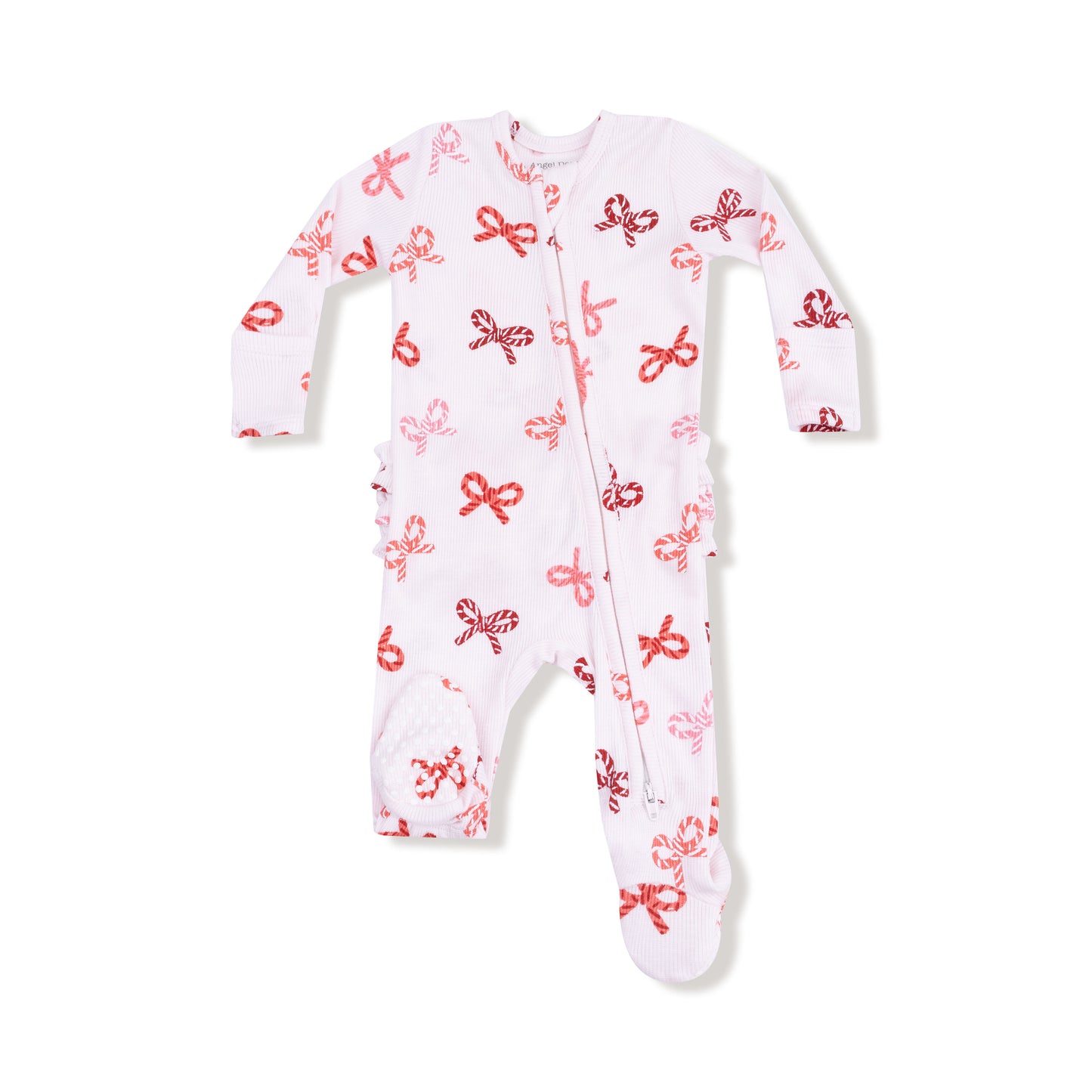 2-Way Zipper Ruffle Back Footie - Candy Cane Bows