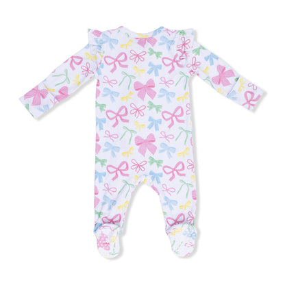 2 Way Ruffle Sleeve Zipper Footie - Sweet Bows