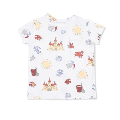 Crew Neck Tee w/ Casual Short - Sunny Sandcastles