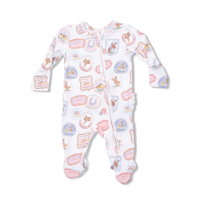 2 Way Ruffle Back Zipper Footie - Rodeo Patches Pink