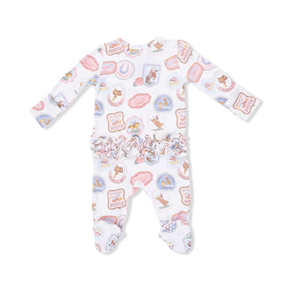 2 Way Ruffle Back Zipper Footie - Rodeo Patches Pink
