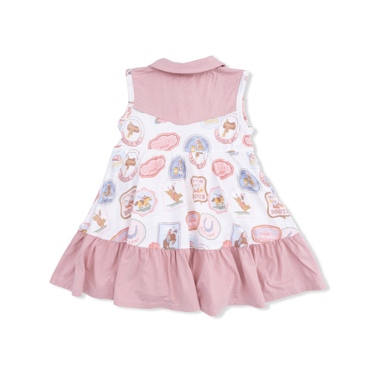 Cowboy Bodysuit Dress - Rodeo Patches Pink