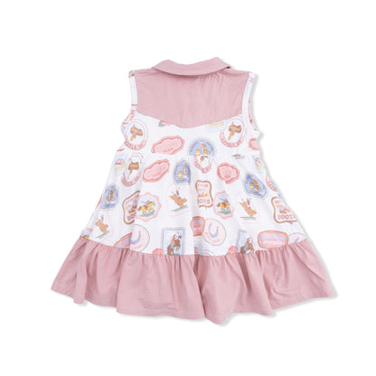 Cowboy Bodysuit Dress - Rodeo Patches Pink