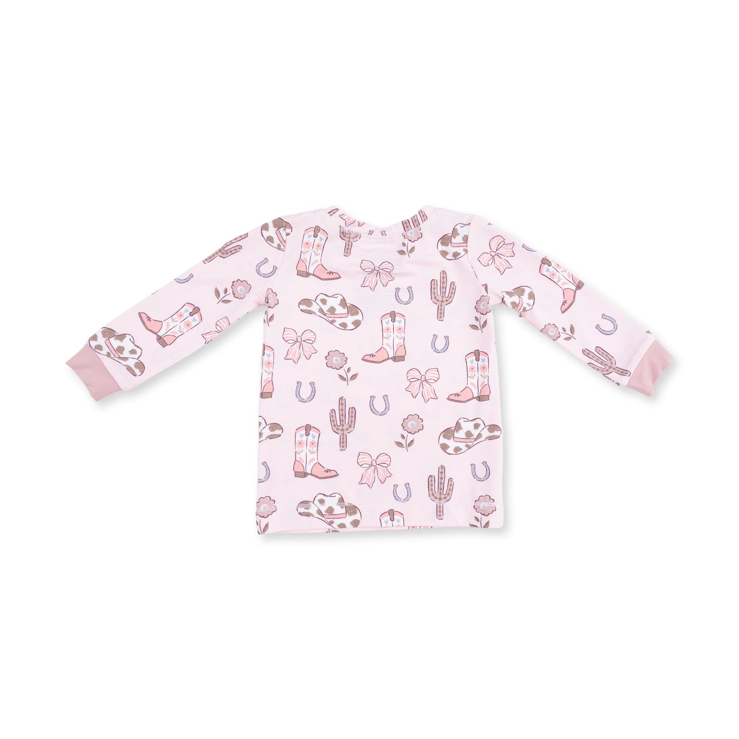 Long Sleeve Loungewear Set - Cowgirl Boots And Bows