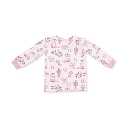 Long Sleeve Loungewear Set - Cowgirl Boots And Bows