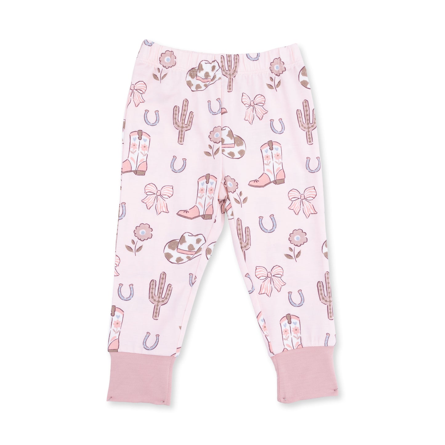 Long Sleeve Loungewear Set - Cowgirl Boots And Bows