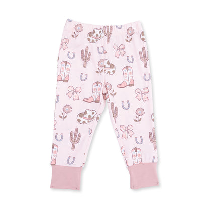 Long Sleeve Loungewear Set - Cowgirl Boots And Bows