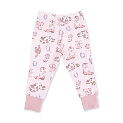 Long Sleeve Loungewear Set - Cowgirl Boots And Bows