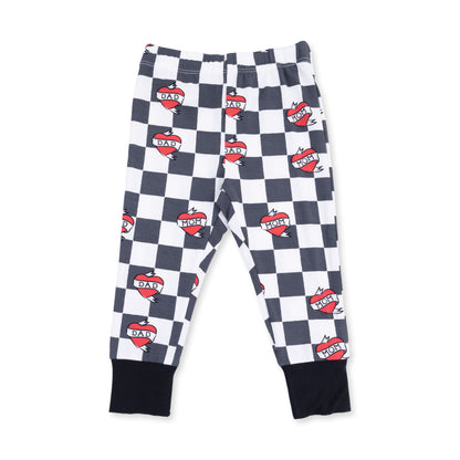 Short Sleeve Loungewear Set - Heart Tattoo Check Black