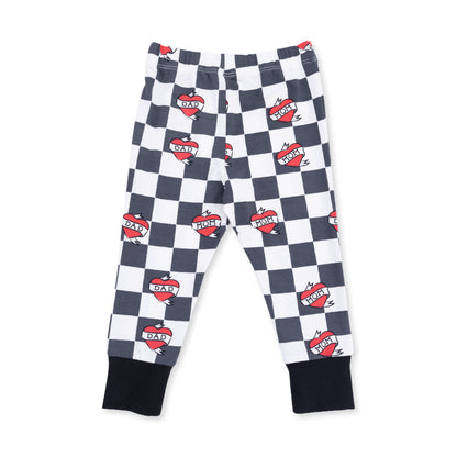 Short Sleeve Loungewear Set - Heart Tattoo Check Black