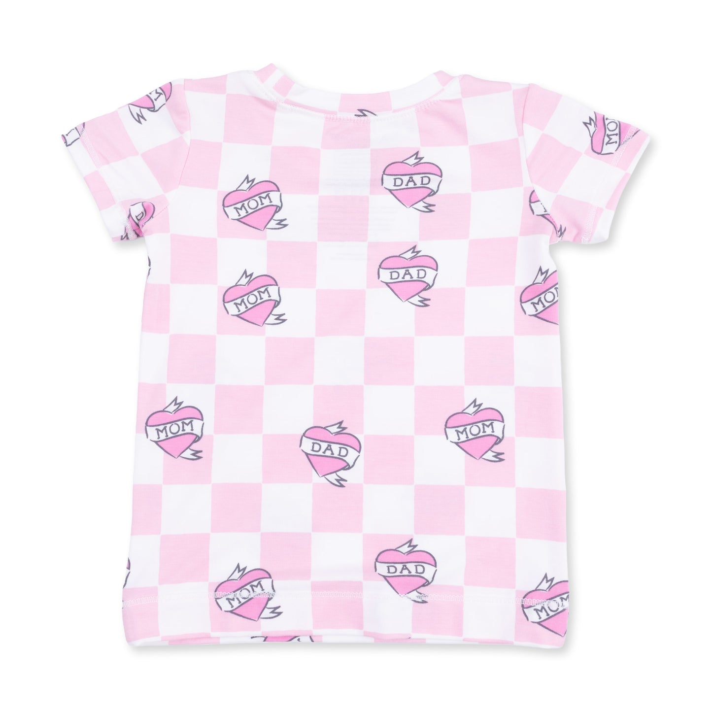 Short Sleeve Loungewear Set - Heart Tattoo Check Pink