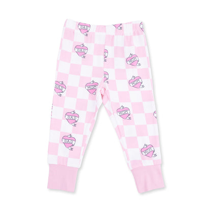Short Sleeve Loungewear Set - Heart Tattoo Check Pink