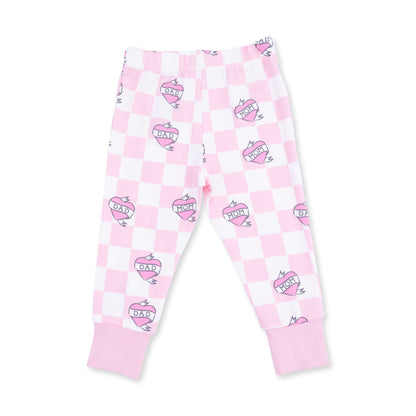Short Sleeve Loungewear Set - Heart Tattoo Check Pink