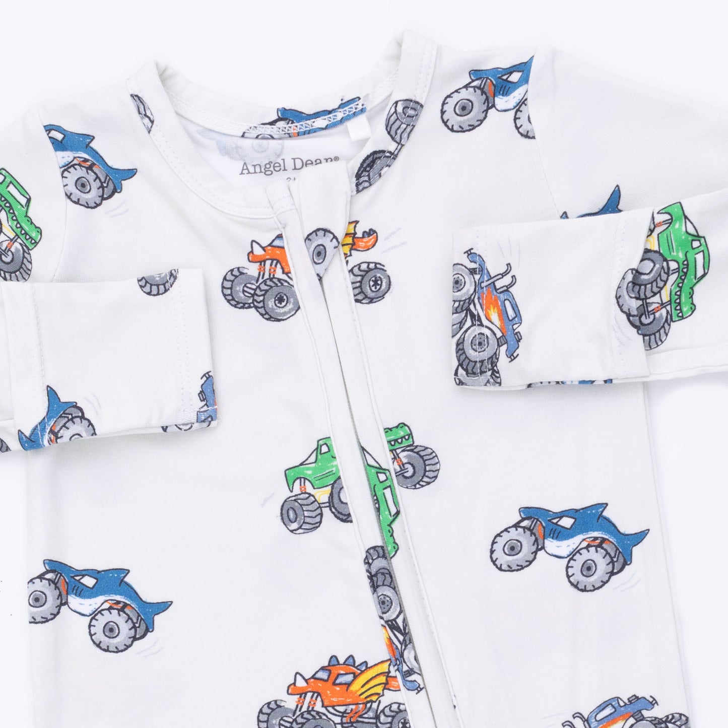 2 Way Zipper Footie - Monster Trucks