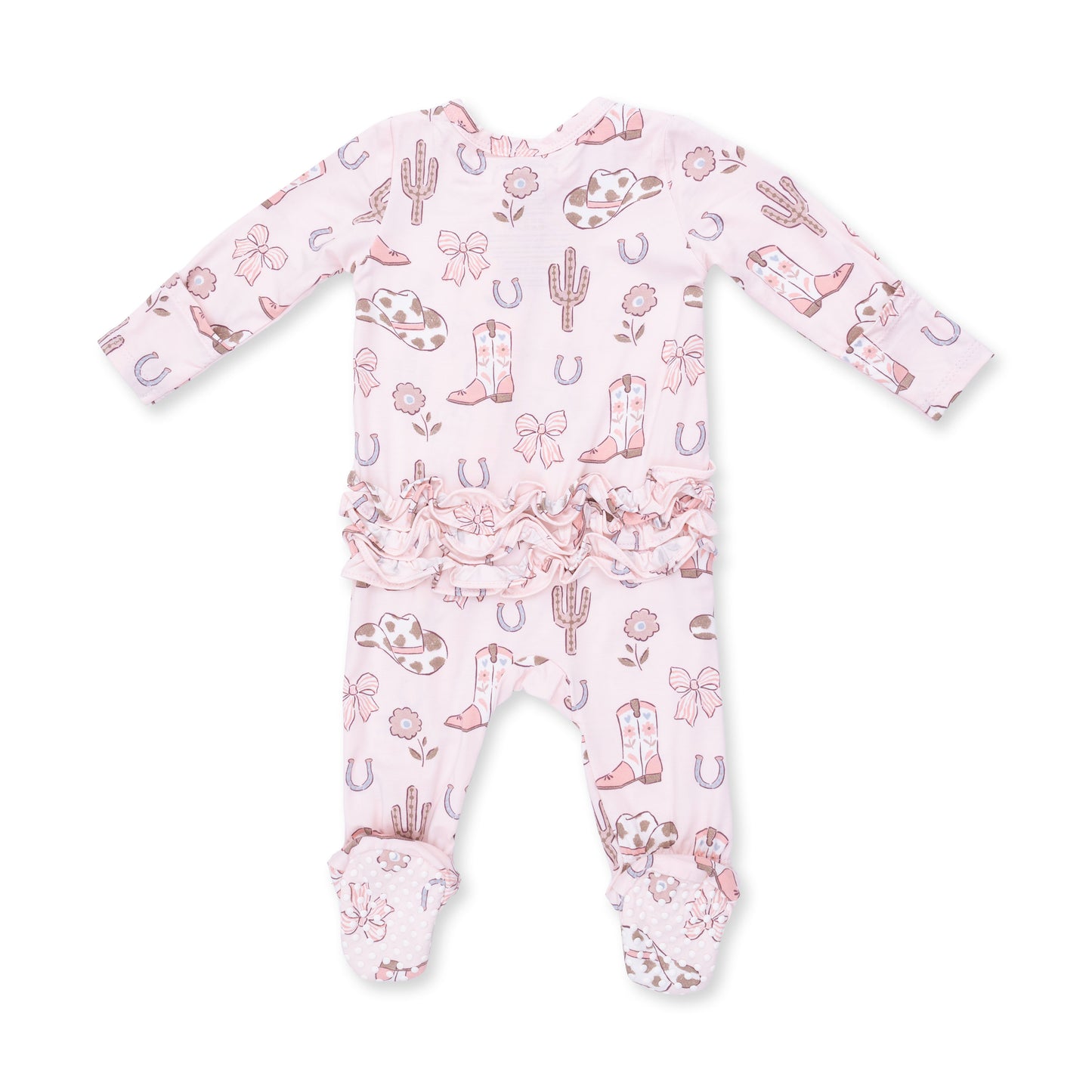 2 Way Ruffle Back Zipper Footie - Cowgirl Boots And Bows