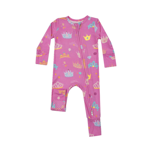 2-Way Zipper Romper - Princess Crowns