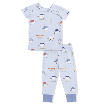 Short Sleeve Loungewear Set - Baseballs Playing Baseball