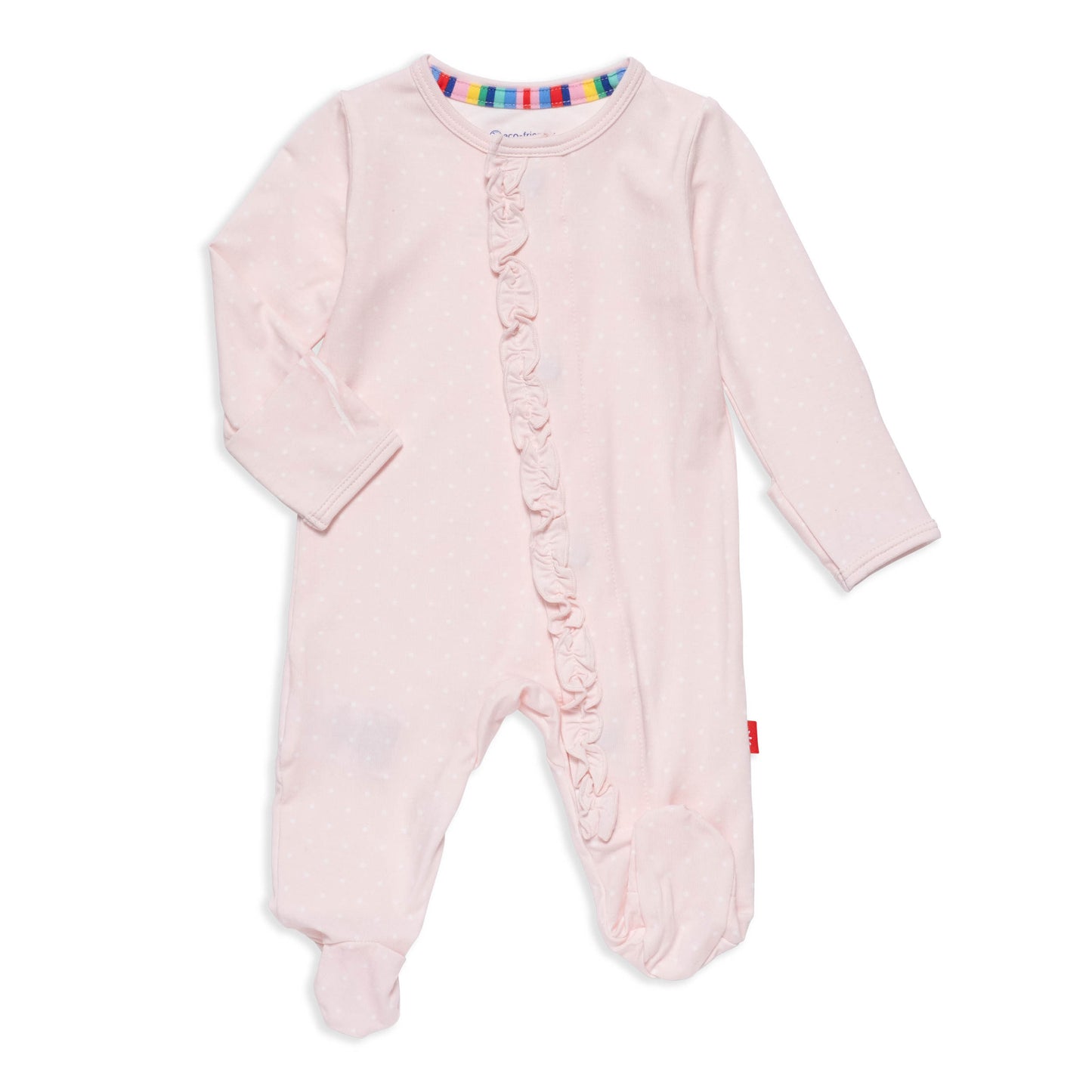 Modal Footie W/ruffles - Pin Dot Pink