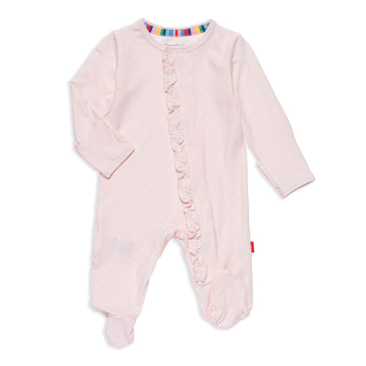 Modal Footie W/ruffles - Pin Dot Pink