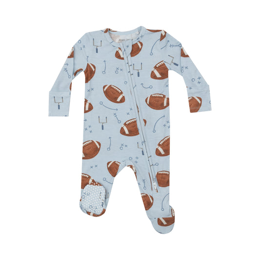 2-Way Zipper Footie - Footballs Blue