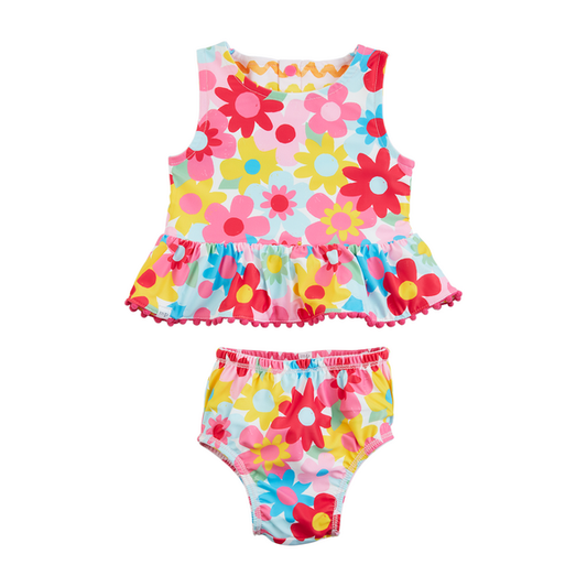Zig-Zag / Floral Reversible Tankini & Headband Set