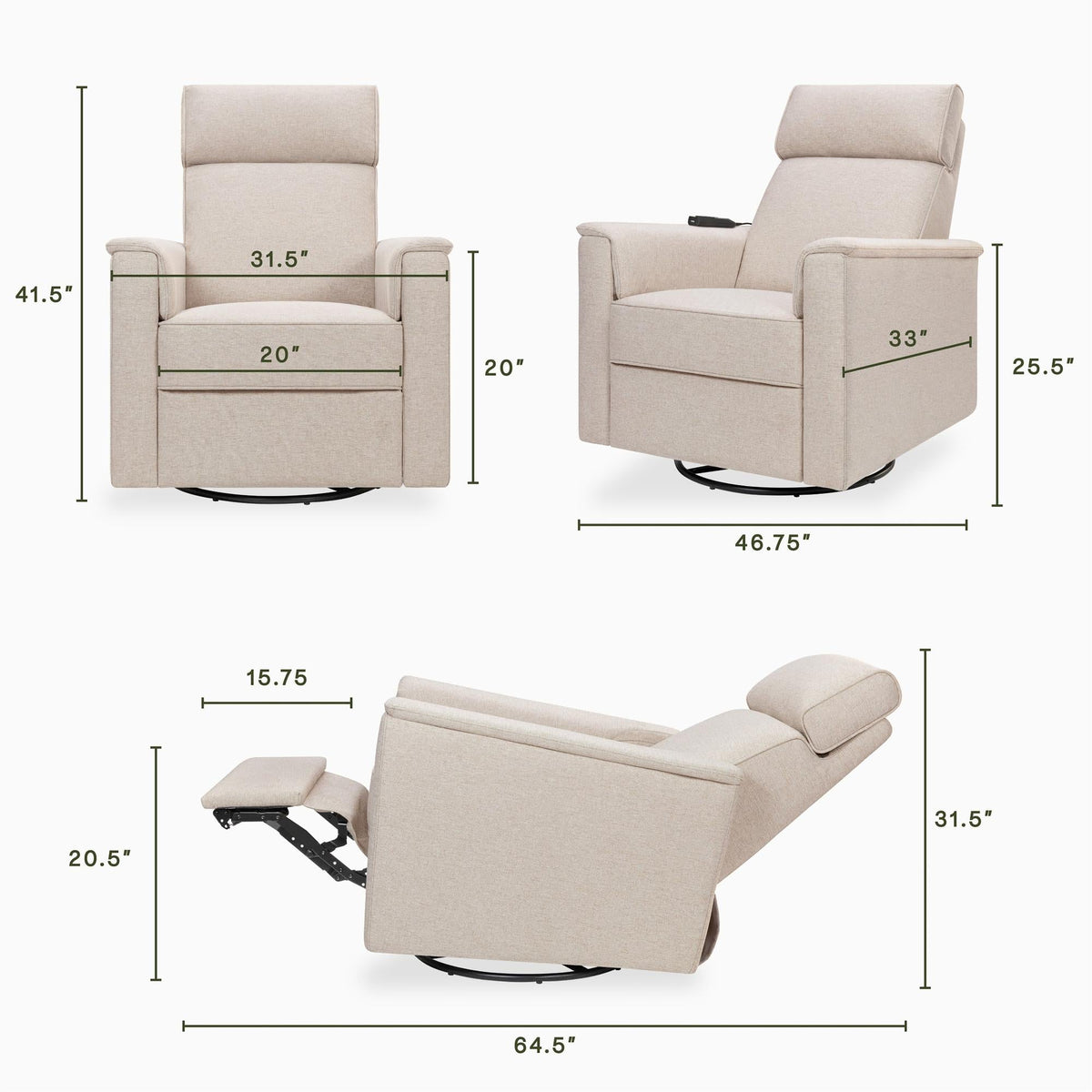 Namesake Willa Deluxe Power Recliner and Swivel Glider with Heat & Massage