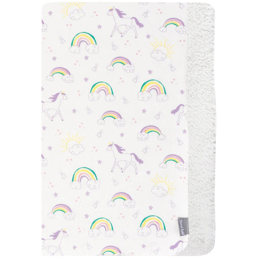 Unicorn Rainbow Flannel & Faux Shearling Blanket