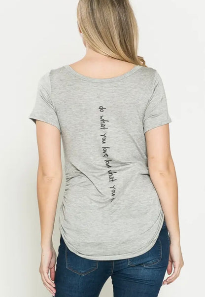 Maternity Round Neck Heart Print Side Drawstring SS Top