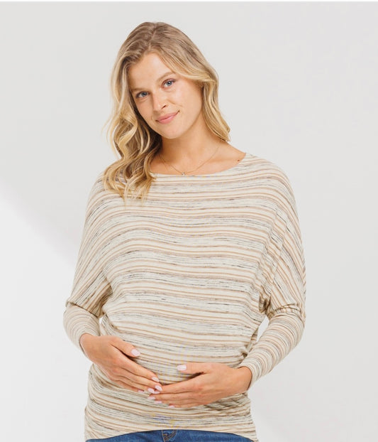 Boat Neck Dropped Shoulder Long Sleeve Maternity Top