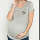 Maternity Round Neck Heart Print Side Drawstring SS Top