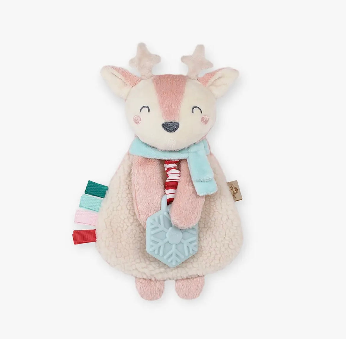 Holiday Pink Reindeer Itzy Lovey Plush + Teether Toy