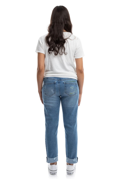 Maternity 27" Cuffed Slim Girlfriend W/ Bellyband In Jaimie